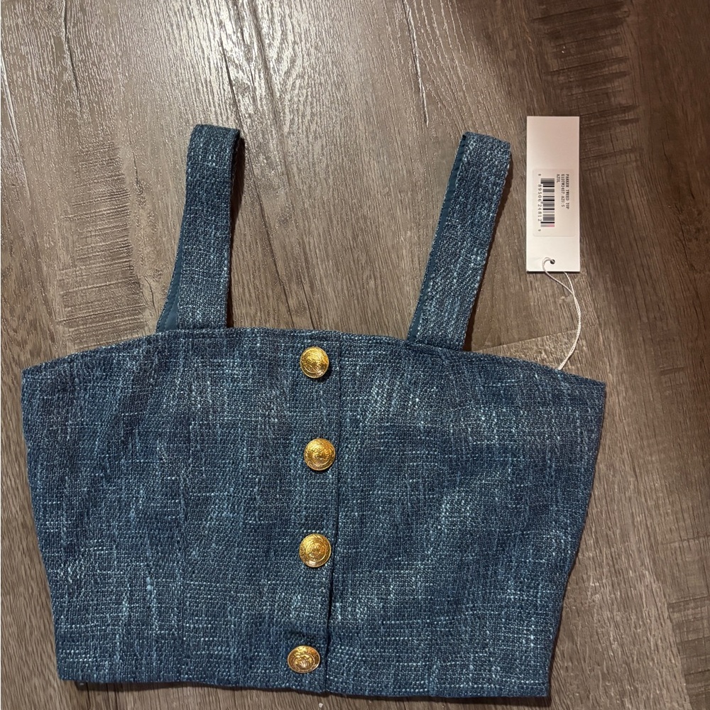 Bishop + Young Textured Blue Crop Top